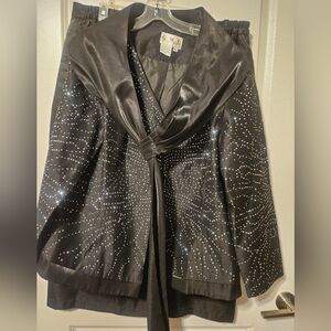 Elegant Black Skirt Suit with Rhinestone Detailing